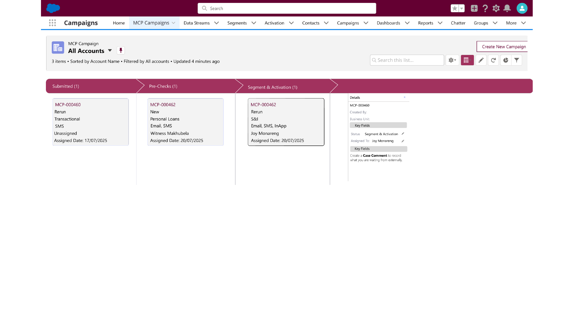 Salesforce — Campaign Operations — Kanban view by stage