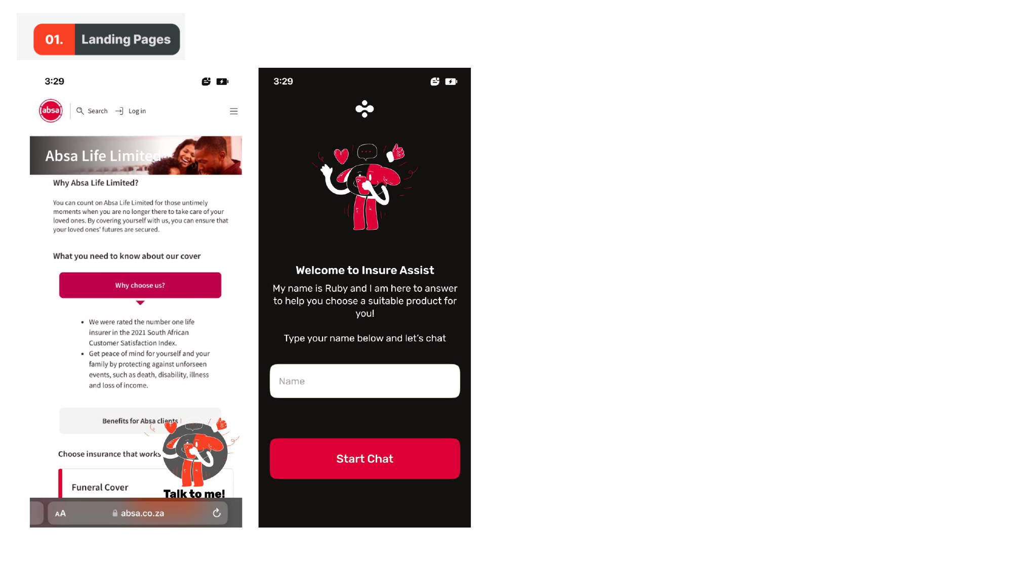 Absa Life Insure Assist — 01. Landing pages — web + mobile entry into Insure Assist