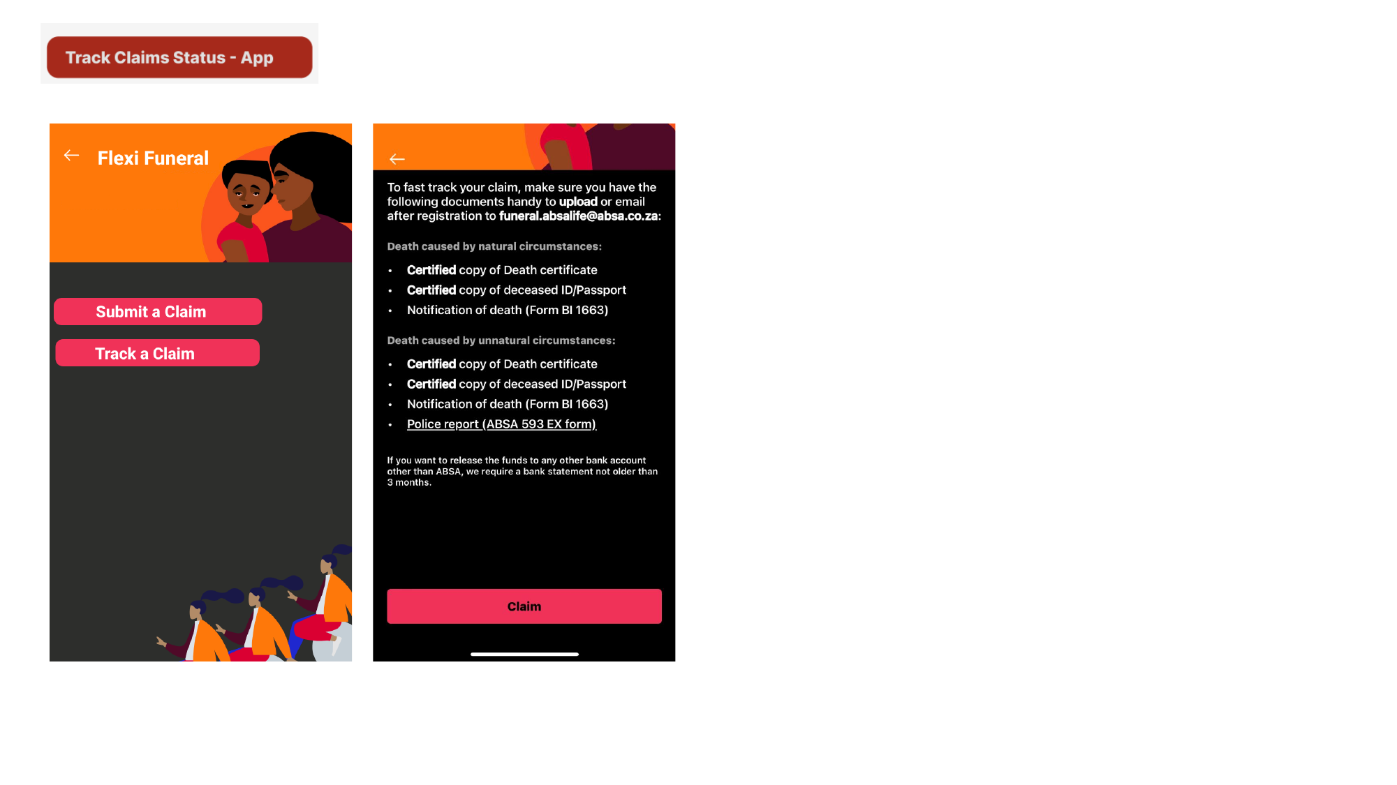 Absa Life Claims Tracker — App — Submit / Track entry + required documents