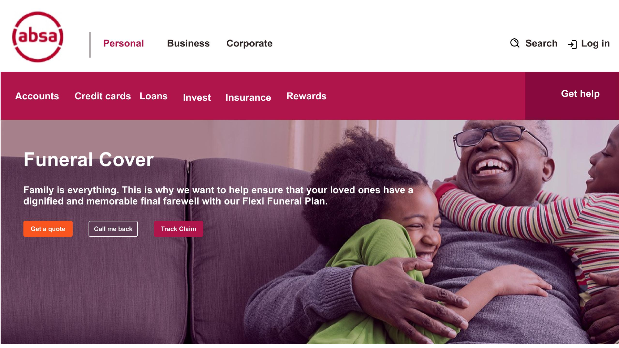 Absa Life Claims Tracker — Web — Funeral Cover landing page — entry to tracker