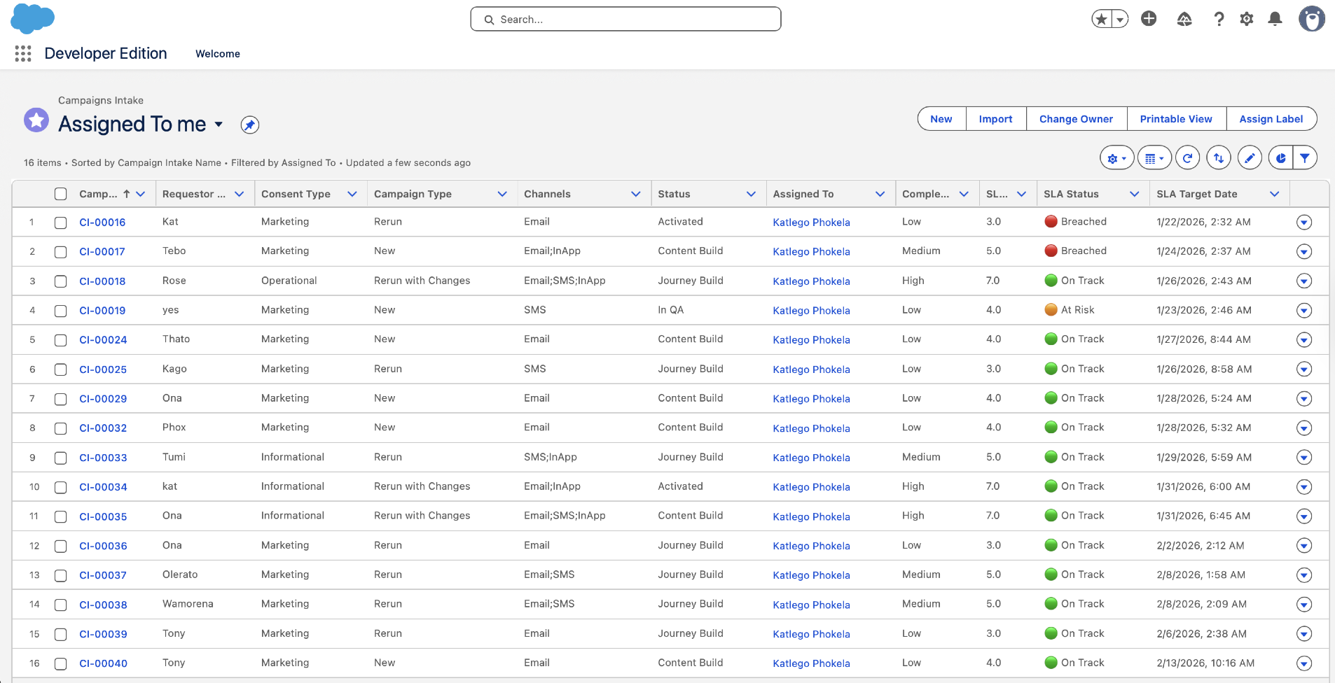 Assigned To Me List View