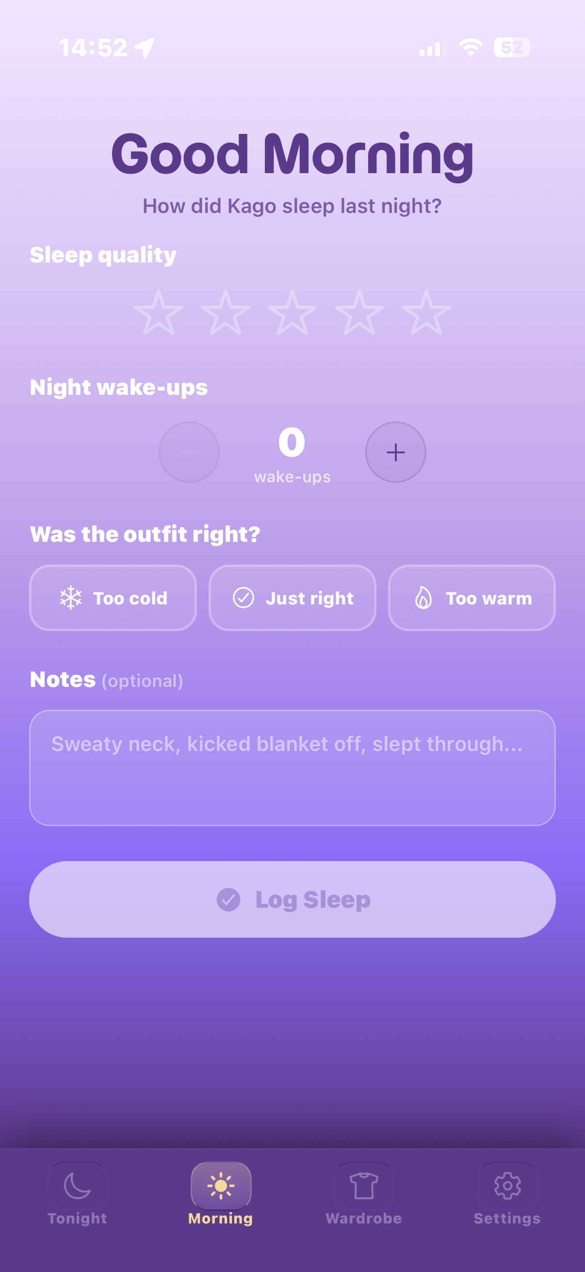 Morning — Sleep Log